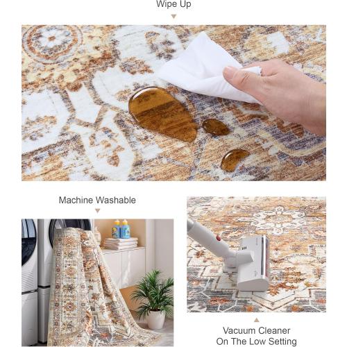 Washable Area Rug 8x10, Large Soft Rugs for Living Room Stain Resistant Non-Slip Backing Rugs for Bedroom, Vintage Clearance Large Area Rug (Turmeric/Grey,8'x10')