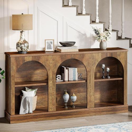 Console Table, Long Entryway Table with 3 Tier Storage, Wooden Rectangular Sofa Table Behind The Couch for Entrance, Hallway, Living Room, Brown