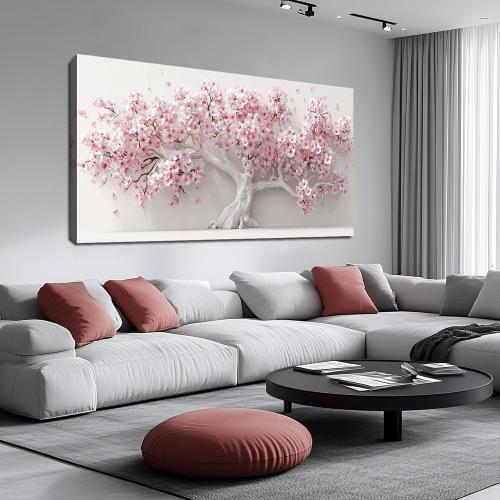 AOZEMI White Wall Art for Living Room Bedroom Home Office Pink Wall Decor Large Tree Pictures Art Flower Artwork Modern Floral Canvas 29x 59