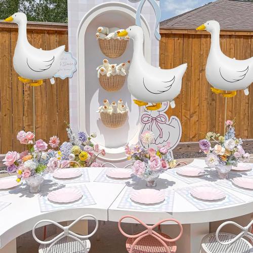 4PCS One Silly Goose Balloons and Pink Bows – White Goose Pinl Bow Foil Balloons for One Silly Goose Birthday Decorations, Coquette Bow Baby Girl Party Decor, Gingham Farm Baby Shower Supplies
