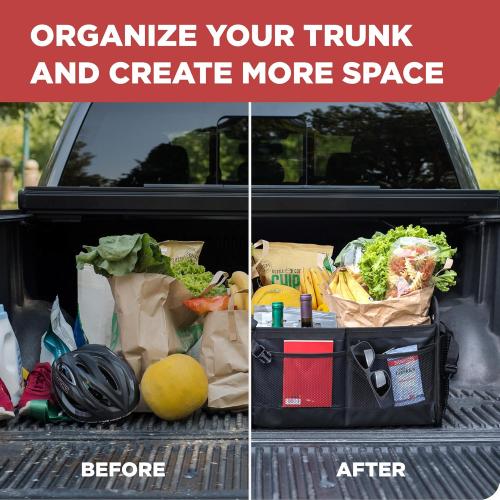 TRUNKCRATEPRO Size  XL Color Black  Premium SUV, Truck, Car Trunk Organizer With Expandable Compartments - Lightweight Foldable Cargo Organizer