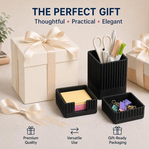 Black Desk Organizer Accessories Set, with Pen, Clip and Sticky Note Holder
