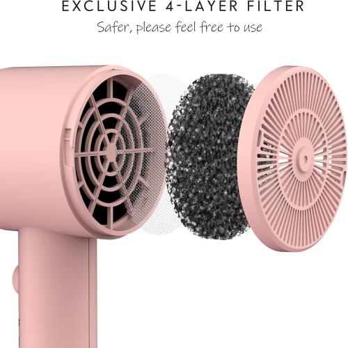 AINA Diffuser Hair Dryer Full-Featured Blow Dryer 110V/1600W(Babe Pink) | 3 Heat/2 Speed;Cold shut button;Lightweight;Compact Size;High Temp;Low Airflow;Same Results;Less Expense
