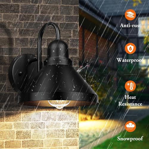 Brightever Gooseneck Outdoor Light Fixtures, 2-Pack Farmhouse Barn Lights for Porch, Industrial Black Exterior Wall Sconce for Garage, Patio, E26 Base Anti-Rust, Bulb not Included