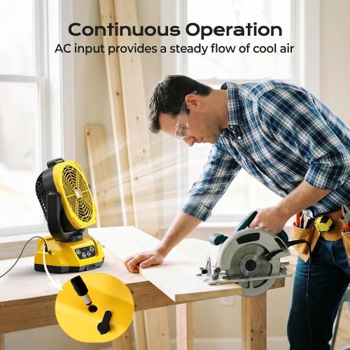 Battery Operated Fan for Dewalt 20V Max battery, Camping Fan with USB A/C & LED Lights, 4 Speeds & Remote Control, Portable/Cordless/Battery Powered fan, for Outside, Jobsite (Battery Not Included)