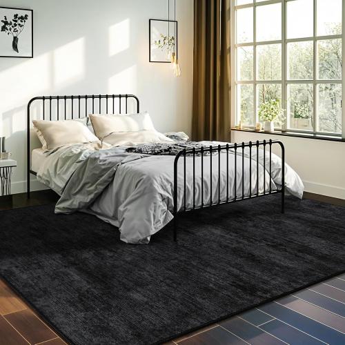 5x7 Washable Area Rug, Black Solid Area Rugs for Living Room & Bedroom | Stain-resistant & Non-slip backing,Low Pile Washable Large Carpet, Solid Vintage Style For High Traffic Areas(5x7,Black)
