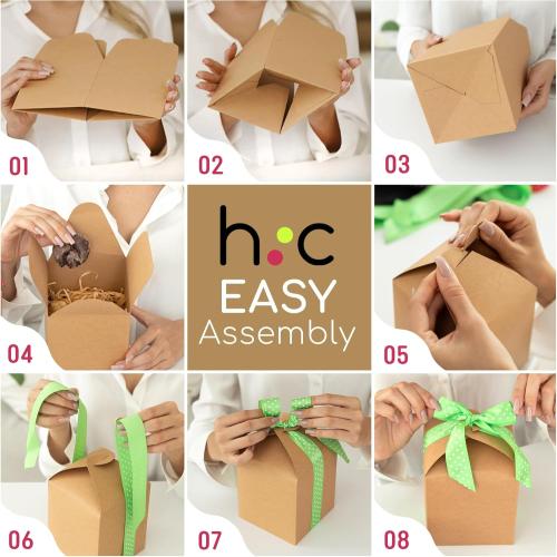 Brown Kraft Cookie Boxes with Lids & Ribbons (20 Pack) 6x5x5 Tall Square Gift Boxes for Mugs, Small Presents, Candles, Baked Goods, Candy, Fudge, Christmas, Decorative Food Packaging, Bulk, Empty