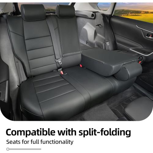 Lolcar RAV4 Seat Covers Custom Fit for Toyota RAV4(Gasoline) 2019 2020 2021 2022 2023 2024 2025 LE,XLE,XLE Premium,Limited,Airbag Compatible,Car Seat Cover Full Set for SUV, Waterproof Leather(Black)