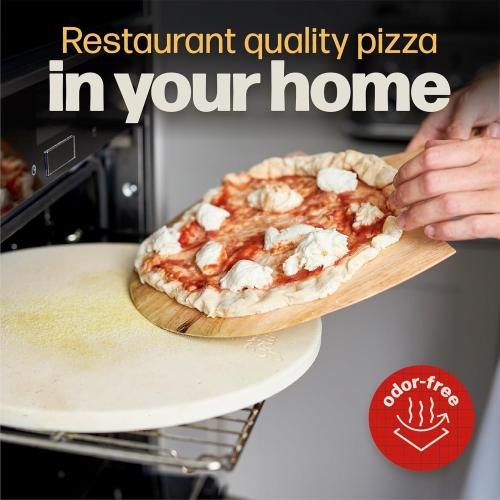 HANS GRILL PIZZA STONE | Circular Pizza Stone For Oven Baking & BBQ Grilling With Free Wooden Peel | Extra Large Round 15 Inches Diameter (38CM) Durable Cordierite Cooking Stone.