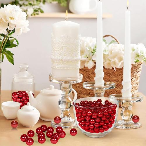 1400Pcs Red Vase Filler Pearl Beads for Crafting 8mm Beads No Holes Decor Suitable for Wedding Decor, Party Decorations, Centerpiece Table Decorations