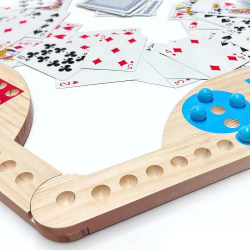 Wooden Jokers and Marbles Board Game，Pegs and Jokers for 2-8 Players 8 Solid Wood Game Boards 4 Decks of Cards 80 Marbles(Two Sets) for Family and Friends Gathering