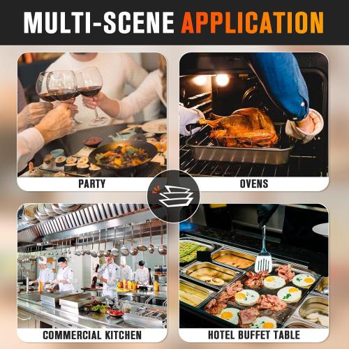 20.8 L x 13 W Hotel Pan, Full Size Steam Table Pan 2.5 Deep Stainless Steel With Lid 20.8 L x 13 W Anti-Jam Buffet Commercial (4 Pack)