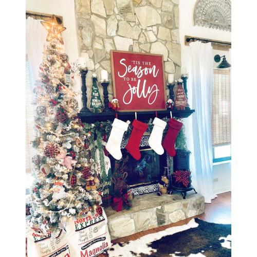 4 Pack Christmas Stockings 18 Inches Large Size Cable Knitted Stocking Gifts & Decorations for Family Holiday Xmas Party, Ivory White and Burgundy