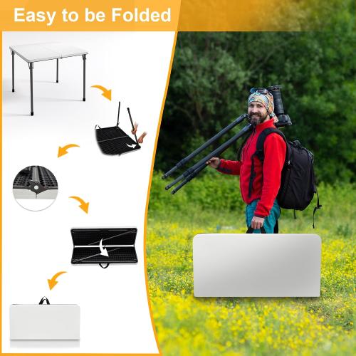 Kasunpul 34 Folding Table, Portable Square Folding Card Table with Collapsible Legs & Carrying Handle, Plastic Tables for Camping,Picnic, Office, Party, White