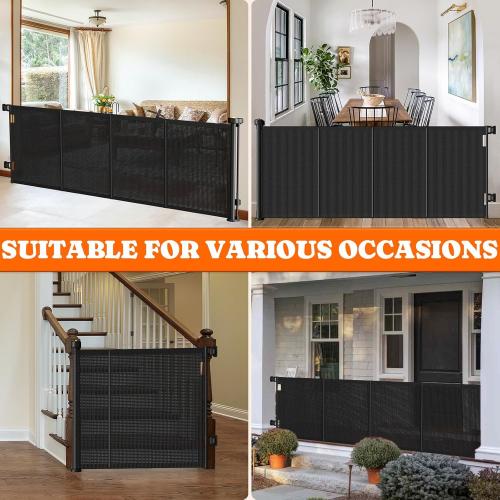 Pawtners Retractable Baby Gates Extra Wide, 41 Tall Extends up to 71 Wide, Dog Gate Indoor for Stairs, Pet Gate with Support Rods for Doorways Hallways Indoor & Outdoor-Black