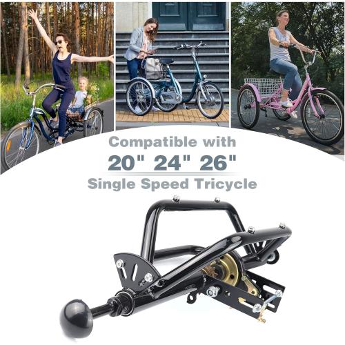 WEEROCK 20 24 26 Tricycle Rear Axle Tricycle Conversion Kit Single Speed/ 7 Speeds for 20 24 26 Inch Adult Tricycle, Trike, 3 Wheel Bikes，Black