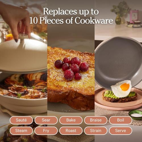 Our Place Always Pan 2.0 | 10.5 Ceramic Pan with Modular Lid, Steamer Basket & Spatula | Patented 10-in-1 Nonstick, Non-Toxic Cookware Made Without PFAS | Induction & Oven-Safe up to 450°F | Steam‼️no steam basket‼️