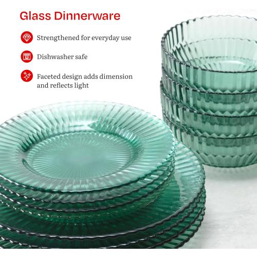 Eater x Zwiesel Fortessa Seraphina Glass, 12 Piece Dinnerware Set (Service for 4), Verde Green