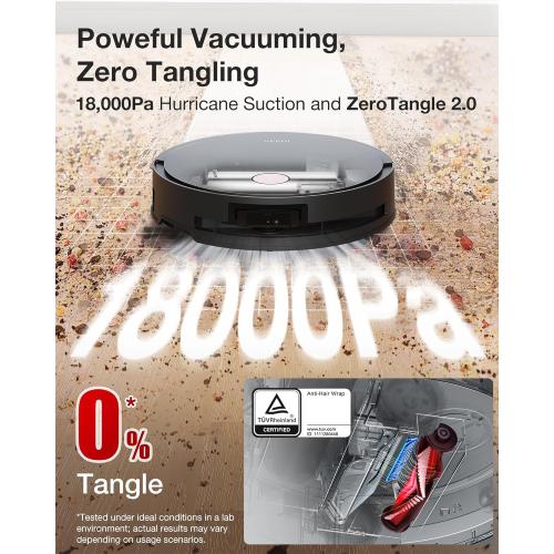 Yeedi S14 Plus Robot Vacuum and Mop, 18,000Pa Suction, OZMO Roller Mopping, ZeroTangle 2.0, TruEdge 3D Sensor, All-in-One Station with Auto Hot Water Washing & Self-Drying, Black