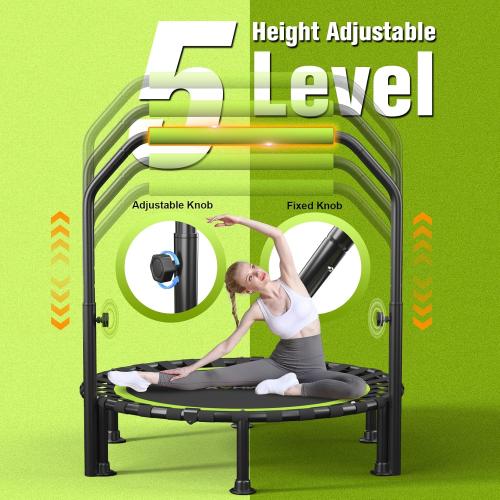 Foldable Mini Trampoline, 40/48 Rebounder Trampoline for Adults & Kids, 450lbs Capacity with U-Shaped Adjustable Bar, Indoor Fitness Workout Exercise Equipment