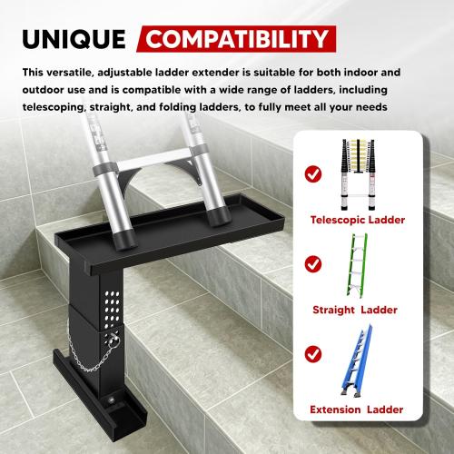 Ladder Extender for Stairs Heavy Duty Ladder Levelers Non-Slip Design Ladder Stabilizer High Strength Leveler 14.8”-20.5” Adjustable Height Range for Single/Extension/Straight/Telescopic Ladders