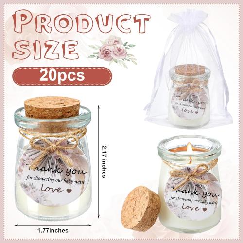 20 Pcs Boho Baby Shower Favors Party Candle Lavender Scented Glass Mason Jar Wax Candle Bulk for Guests Girl Boy Gender Reveal Party Gifts(Khaki)