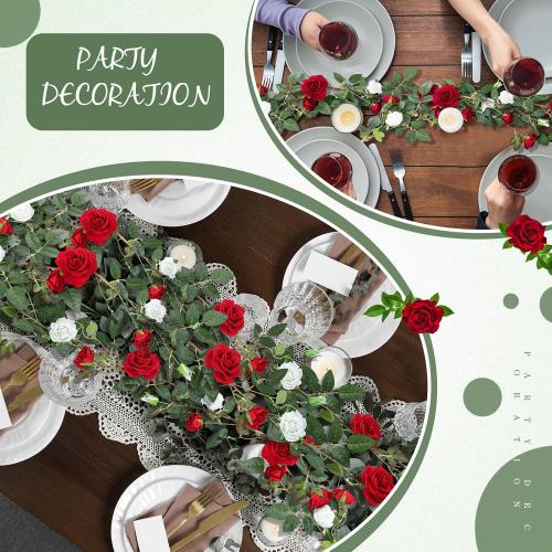 Red and White Rose Vine Artificial Flower Garland Fake Flower 6ft Garland Artificial Silk Floral Hanging for Wedding Party Ceremony Outdoor Decor Pack of One