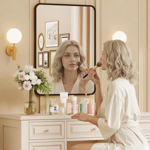 Black Bathroom Mirror for Over Sink - 22×30 Rectangle Bathroom Vanity Mirror Wall Mounted with Matte Aluminum Frame & Rounded Corners, Shatterproof Glass, Horizontal/Vertical