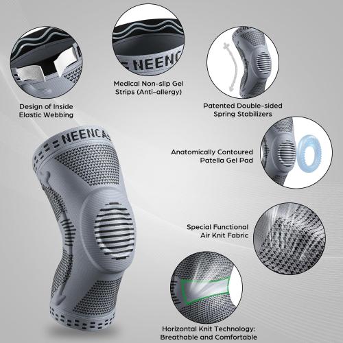 NEENCA Professional Knee Brace for Pain Relief, Medical Knee Support with Patella Pad & Side Stabilizers, Compression Knee Sleeve for Meniscus Tear, ACL, Joint Pain, Runner, Workout (Gray, Small)