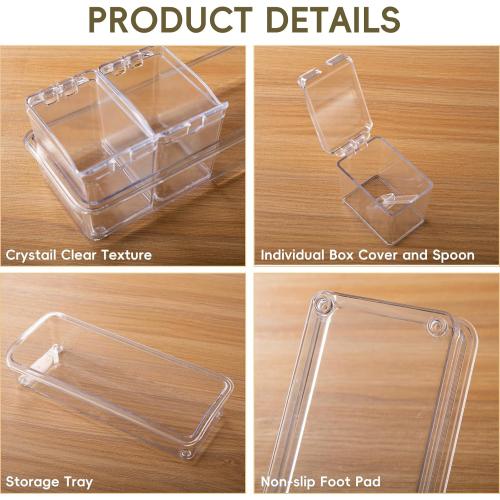 Clear Seasoning Box, 4 Pieces Seasoning Rack Spice Pots, Storage Container Condiment Jars Acrylic Seasoning Box with Covers and Spoons for Spice, Sugar, Salt, Sugar, Cardamon, Cinnamon