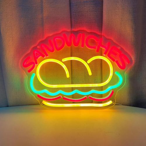 Sandwiches Neon Sign Sandwich Sign Food Neon Signs for Wall Decor, Sandwich Decorate for Home Kitchen Restaurant Store Fast Food Man Cave Party Decor, 12.9 x 9.2