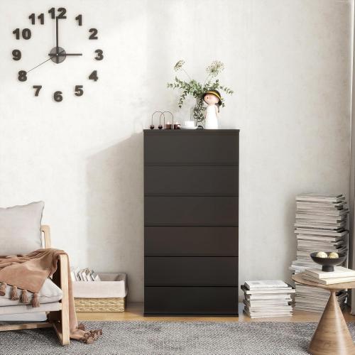 Modern Chest of Drawers, 4/5/6 Drawer Dresser Without Handles Floor Storage Drawer Cabinet Vertical Dresser Storage Organizer for Home Office (6 Drawers, Black)