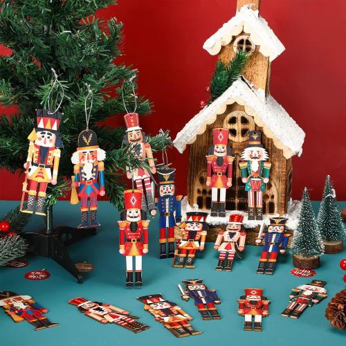 Macarrie 48 Pcs Christmas Nutcrackers Ornaments Wooden Hanging Decorations Miniature Nutcracker Figures Xmas Holiday Party Decor King and Soldier for Christmas Tree(Cute)