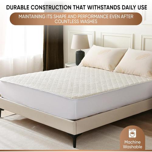 Luxury Quilted Organic Cotton Mattress Protector Full Size - 380 GSM Waterproof & Breathable Pad - Deep Pocket Fitted Cover - Soft & Silent Protection (Cotton Filling)