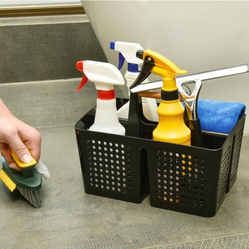 BLACK Portable Shower Caddy Basket with Compartments, Plastic Divided Cleaning Caddy Organizer Storage Tote with Handle for Bathroom, College, Dorm Room Essentials, Black