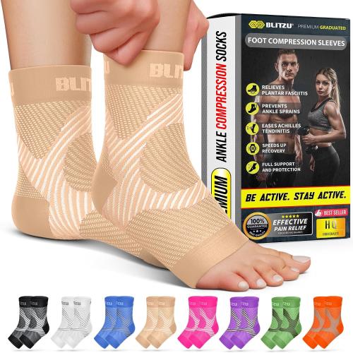 BLITZU Compression Socks for Plantar Fasciitis, Foot, Arch & Ankle Support