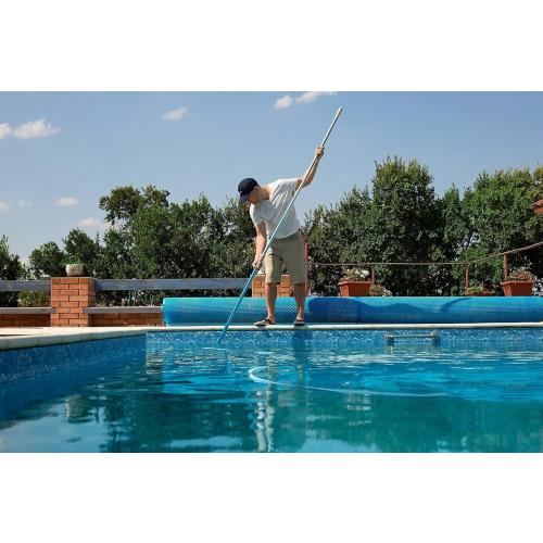 Premium 15 Foot Telescopic Swimming Pool Pole, Adjustable 3 Piece Extendable Pool Cleaning Pole, Blue Anodized Aluminum - for Skimmer Nets, Vacuum Heads and Brushes