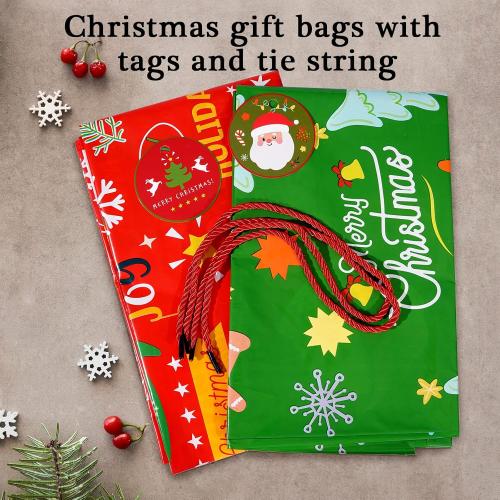 2 Pack Jumbo Christmas Gift Bag with Tag & Tie, 56 X 36 Oversized Christmas Plastic Wrapping Bags, Giant gift Bags for Huge Present Decoration, Holiday Bags for Large Gifts, Toys, Goodie Supplies