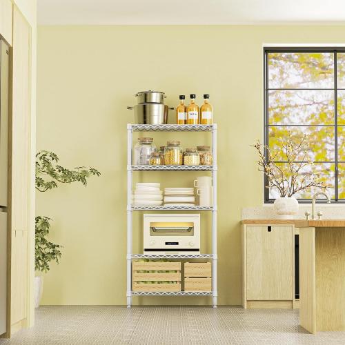 IZEUK 5 Tier White Metal Storage Shelves, Heavy Duty Wire Shelving Rack for Garage, Kitchen, Bathroom, Laundry, or Closet Organization, 1250 lbs Capacity, 11.8 D x 29.5 W x 59.5 H