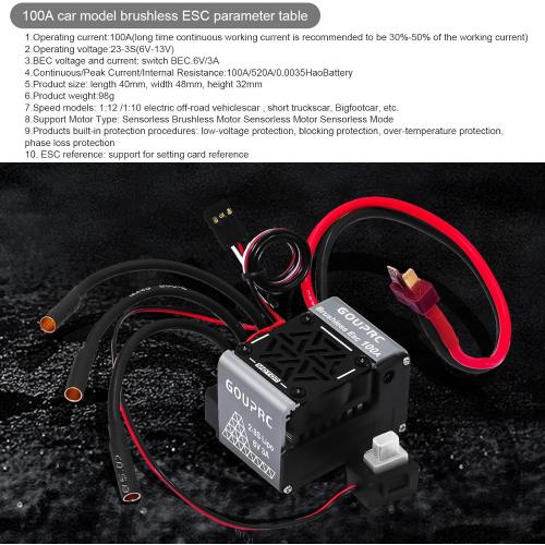 GOUPRC 100A Brushless ESC 2-3S Waterproof Electric Speed Controller for 1/10 Scale Accessories RC Truck Off-Road Car