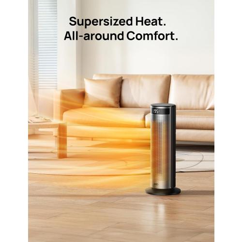 Dreo Space Heater for Large Room, 20 Inch Electric Heaters for Indoor Use, 8 Safe Protection Tower with Dreo FortPlug, 70° Oscillation, PTC Ceramic with Remote, Quiet, 12H Timer, Bedroom, Office