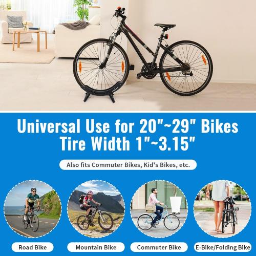 Bike Stand, Bike Stand Floor for Home/Garage Adjustable Bicycle Stand Bike Parking Rack Fit Road, Mountain, MTB, BMX, E-bike, Scooter, Fat Tire Bikes (Black)