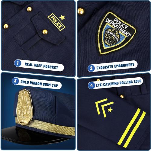 Size S GIFTINBOX 12PCS Police Costume for Kids, Kids Police Officer Costume for Boys Girls with Accessories, Halloween Costumes for Boys and Girls