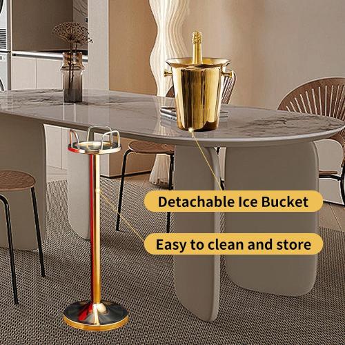 Gold Ice Bucket with Stand, large Champagne Ice Bucket 1.32 gal, Stainless Steel Ice Bucket, 3Ft Tall Ice Bucket for Cocktail Bar Parties