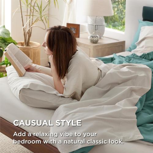 Bedsure 100% Cotton Percale Sheets Queen Size, Queen Sheet Set with Deep Pocket Up to 16 Inches, Breathable & Crirsp Soft, Bedsheet & Pillowcase Sets, 4 Pieces, Linen