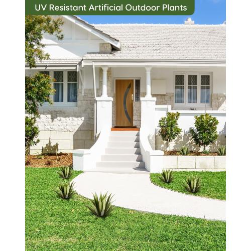 Velener Artificial Outdoor Agave Plants, Green Outdoor Faux Plants with Broad Sword-Shaped Leaves, Small Size UV Resistant Fake Agave Plants for Indoor and Outdoor Decor(14 Inch)-2 Pack