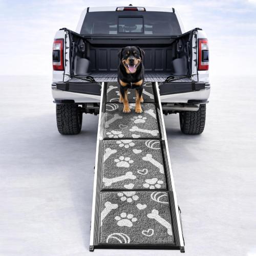 Dog Ramp for Car, SUV & Truck, 71 Long x 20 Wide, Extra Side-Strap Stability System, Non-Slip Quad-Fold Pet Ramp for Large Dogs, 250 lb Capacity (Paw Print Design)