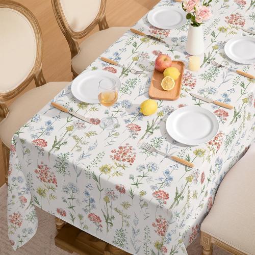 Softalker Spring Easter Tablecloth Rectangle - Waterproof Wild Flower Table Cloths, Stain Resistant Wrinkle Free Floral Table Cover for Dinner/Party/Picnic/Indoor/Outdoor, 52 x 70 Inch