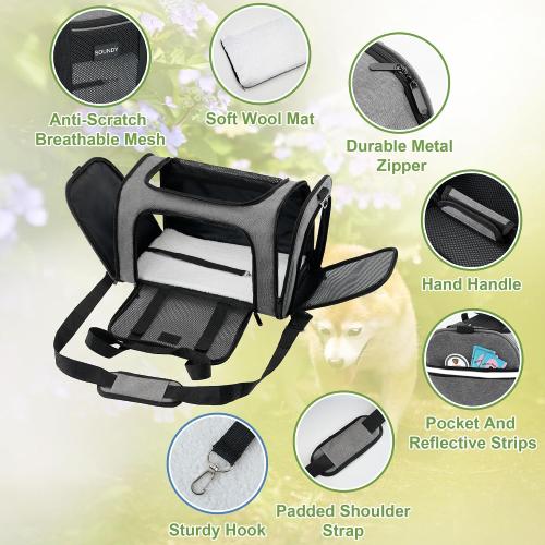 Size Large Color Grey Soundy Large Cat Carrier Dog Carrier Under 25 Lbs,Collapsible Ventilated Portable Pet Bag with Soft Sided Breathable Mesh for Long Car Trips Maxi Load 2 Kittens or Small, Medium Dog (Large Grey)