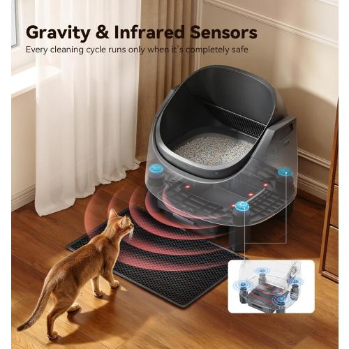 Automatic Litter Box Self Cleaning, FeelNeedy Open-Top Smart Cat Litter Box with App Control, Odor-Control Safety Sensor Design for 1-3 Cats, Includes Waste Bags
